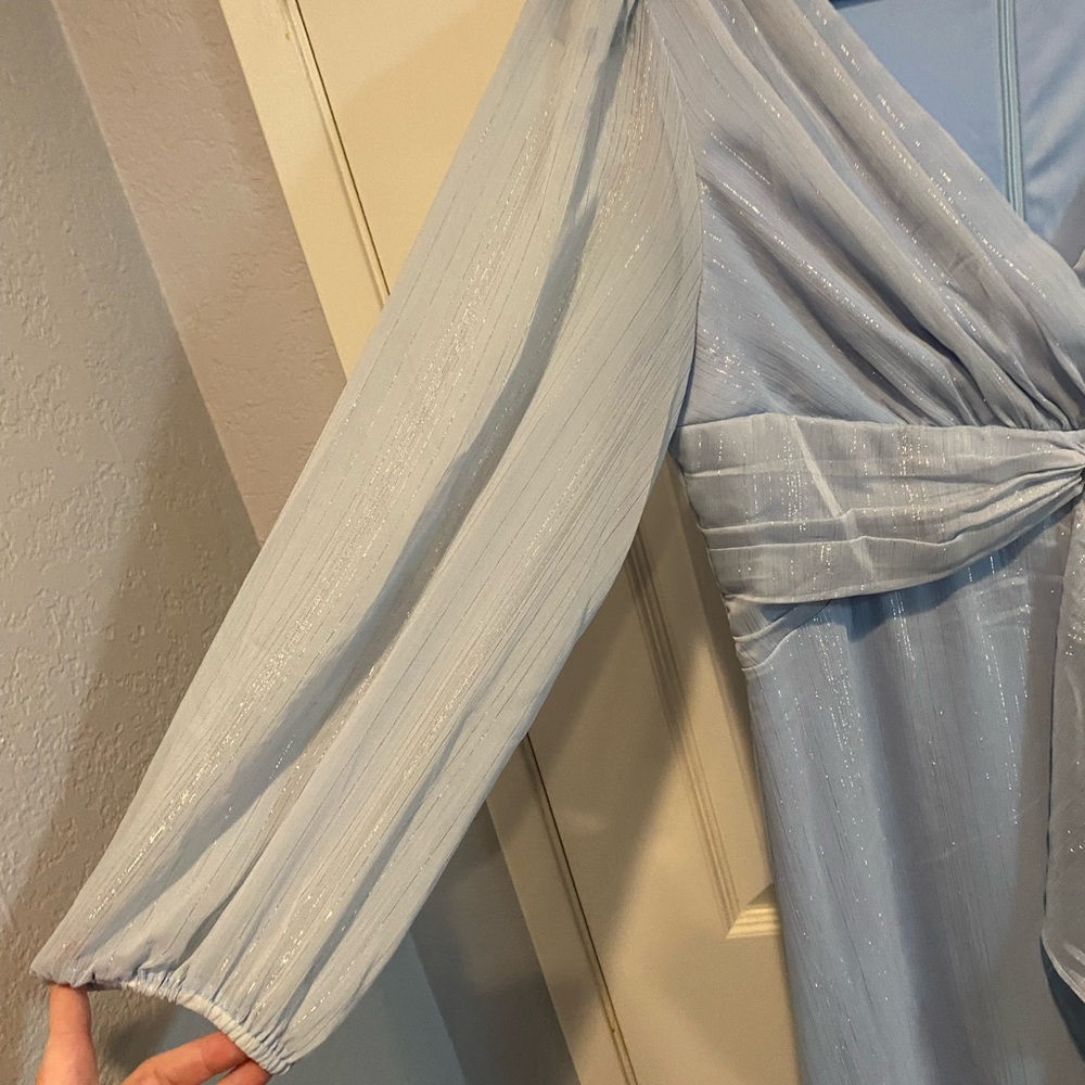 EverPretty Light Blue Sparkle Chiffon Wrap Dress - Picture 2 of 5